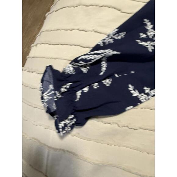 SHEIN Navy Blue Floral Print Long Sleeve Blouse Size S - Picture 3 of 5